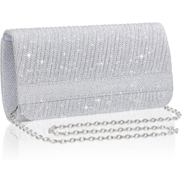 🆕Elegant Evening Clutch Purse for Women Silver Satin with Chain Strap for Party - Picture 1 of 7
